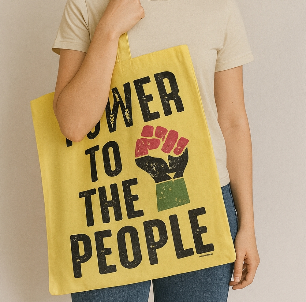 ✊ Power to the People Tote Bag – Yellow Canvas Black Pride Statement Gift